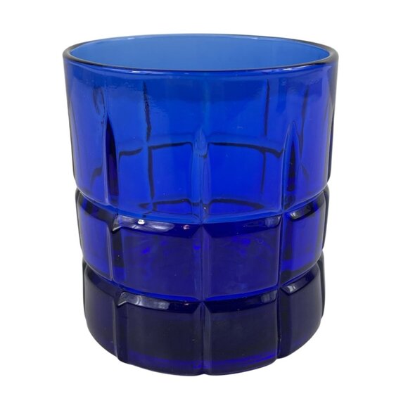 Anchor Hocking Cobalt Blue Tartan Rocks Old Fashioned Lowball Glass - Picture 1 of 10